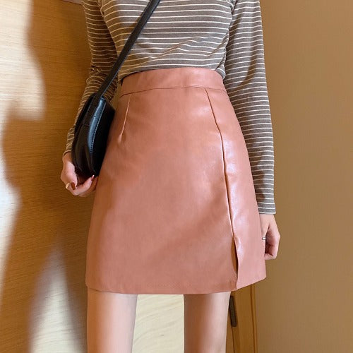 HOT Fashion Women Shiny Leather Skirts Female Solid Bodycon Pencil Short Mini Skirt Woman Zipper High Waist Skirt