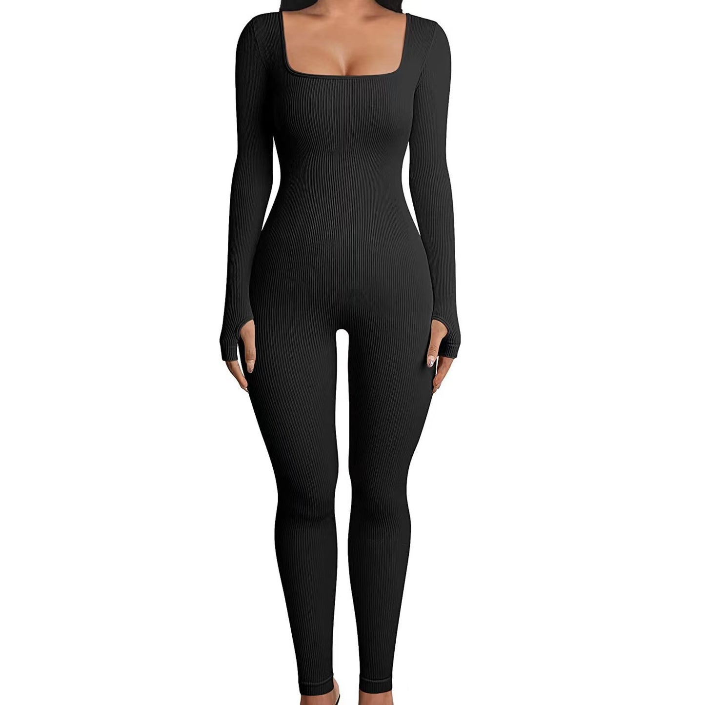 Square Neck And Buttocks Lifting Slim Fitting Jumpsuit