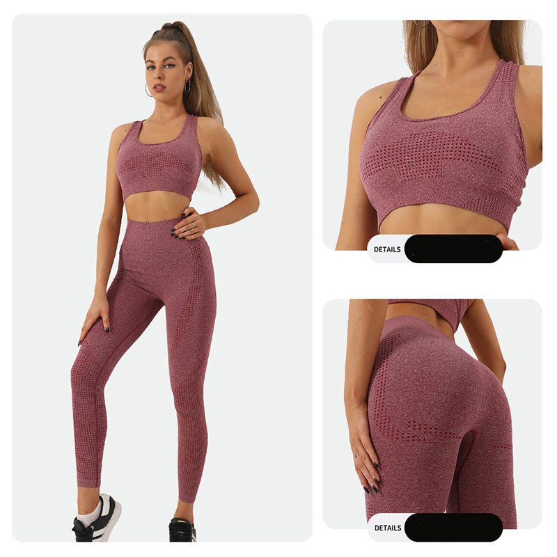 2PCS Seamless Yoga Set Women Tracksuit High Waist Leggings Workout Sportswear Gym Clothing Fitness Crop Top Sports Suits Gym Set