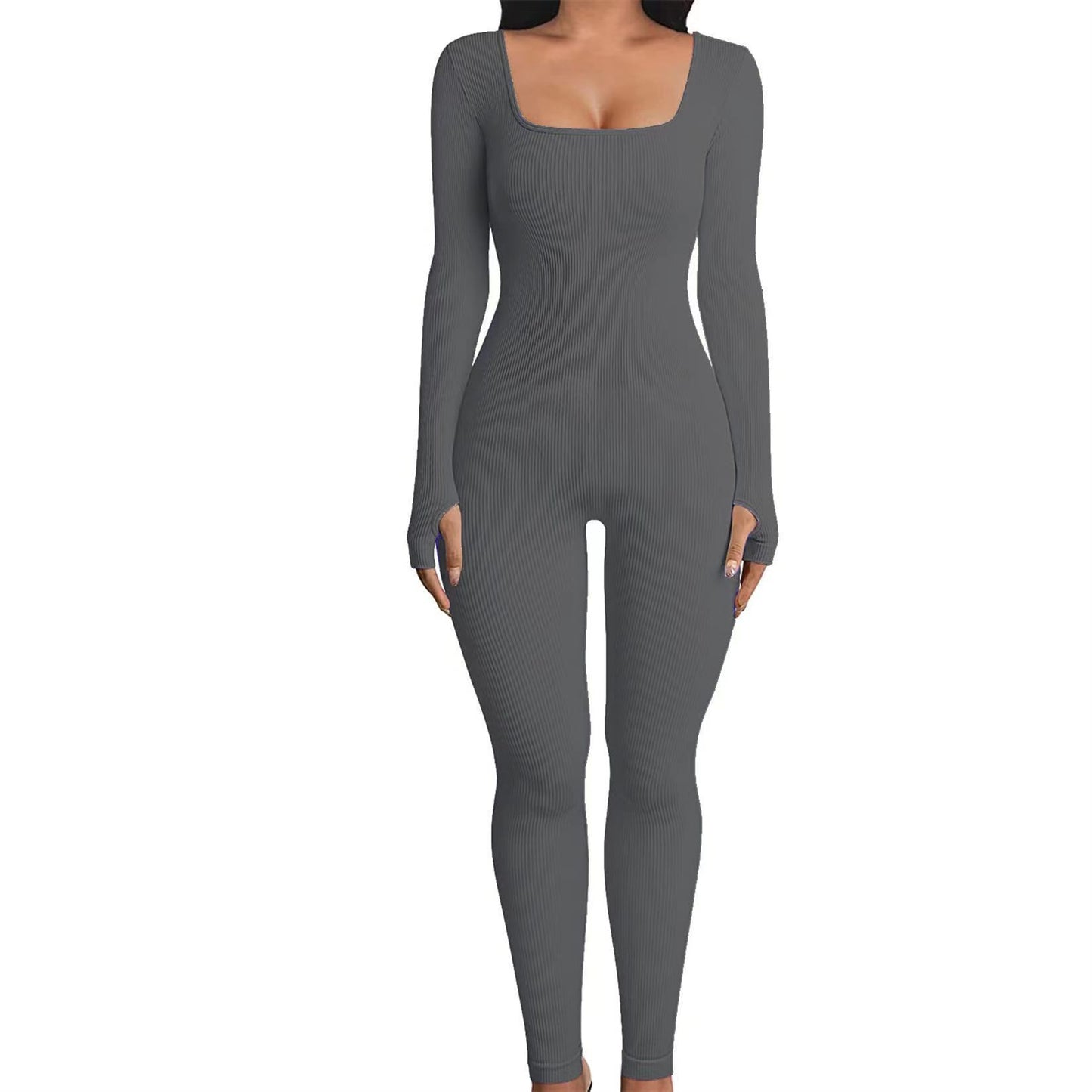 Square Neck And Buttocks Lifting Slim Fitting Jumpsuit