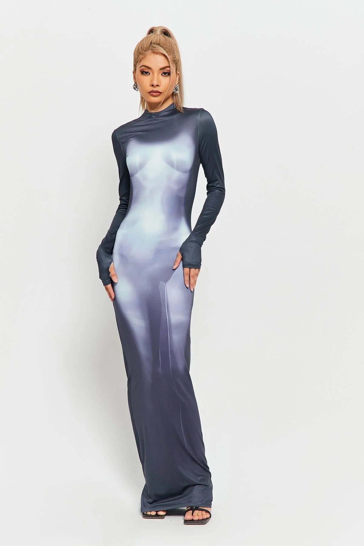 3D Body Printing Super Long Sleeve Body Robe Party Dress