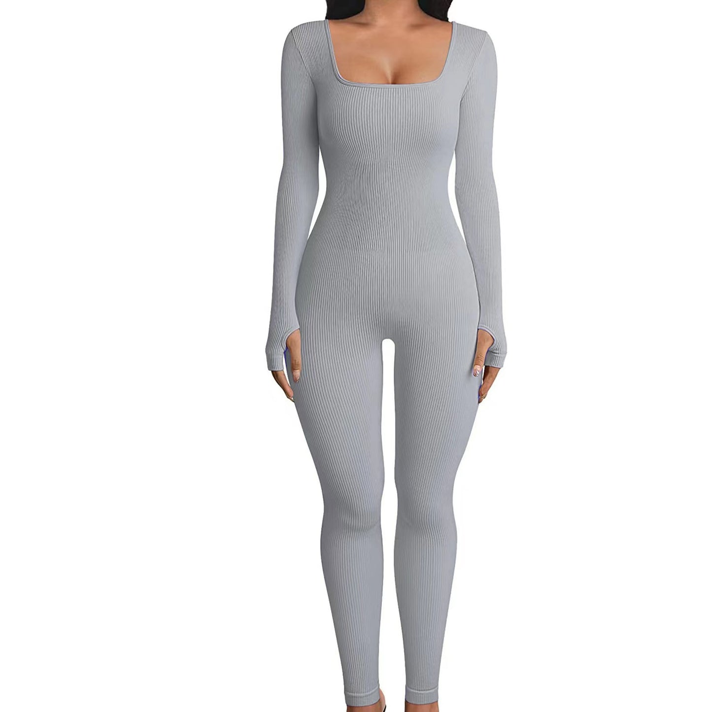 Square Neck And Buttocks Lifting Slim Fitting Jumpsuit