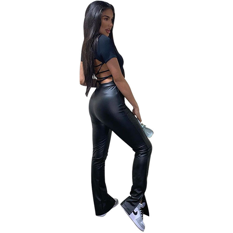 Split leather pants