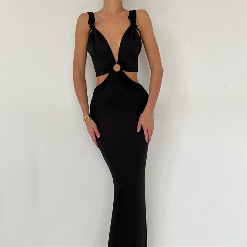 Women's Dresses Sexy Fashion Stitching Neck Straps Backless Long Dress