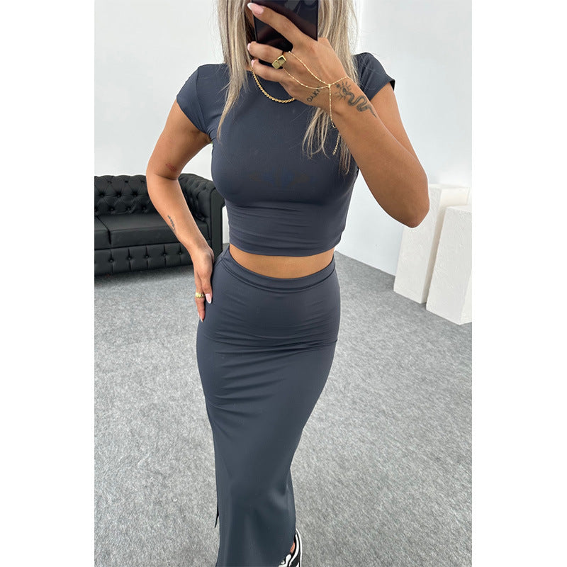 Fashion Casual Mid Length Skirt Two-piece Set