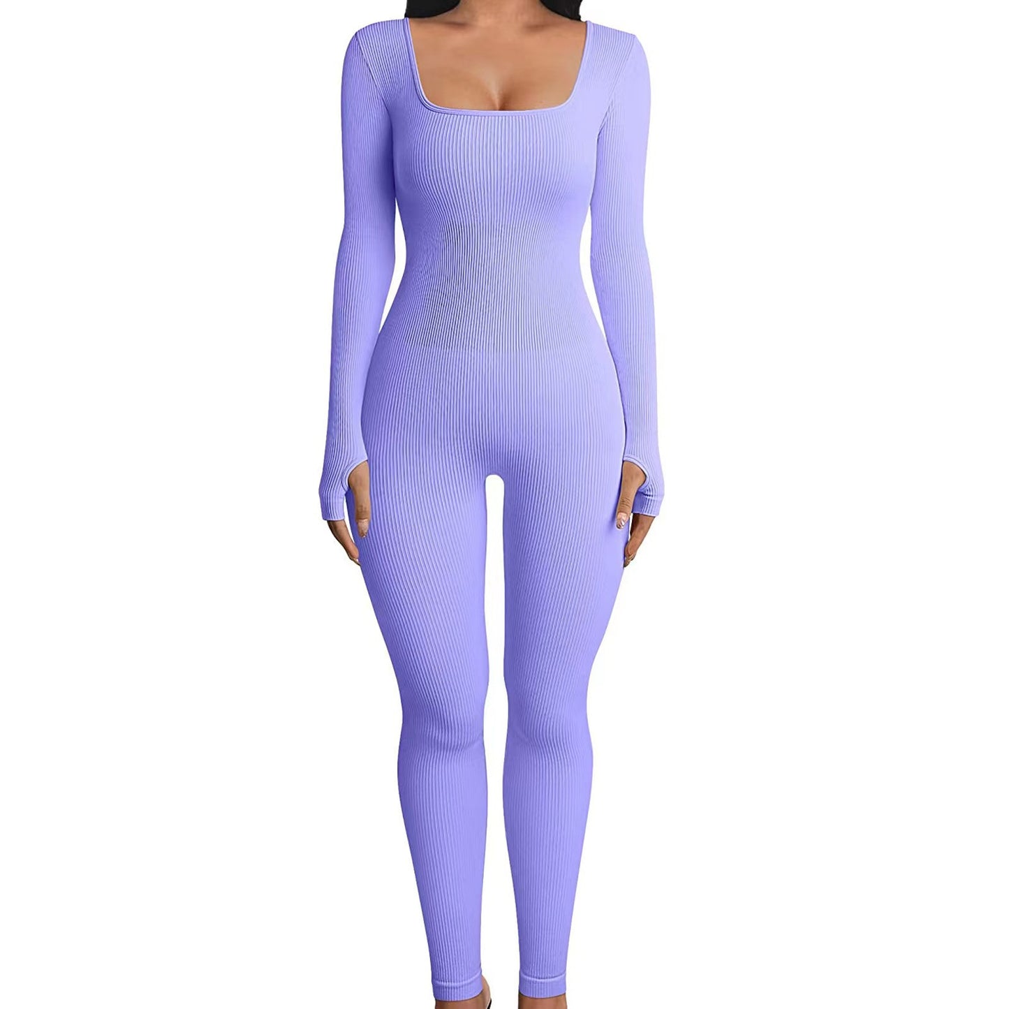 Square Neck And Buttocks Lifting Slim Fitting Jumpsuit