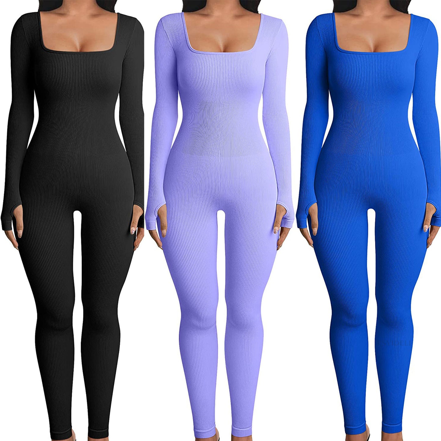 Square Neck And Buttocks Lifting Slim Fitting Jumpsuit