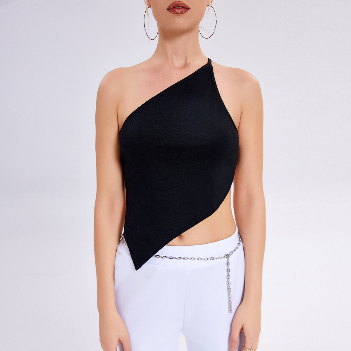 Slanted Shoulder Sleeveless Simple One-shoulder Top