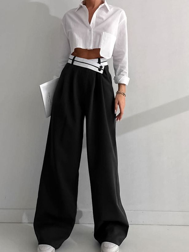 Commuter Color Suit Pants Women's Casual Drape Mop Pants Wide Leg Pants