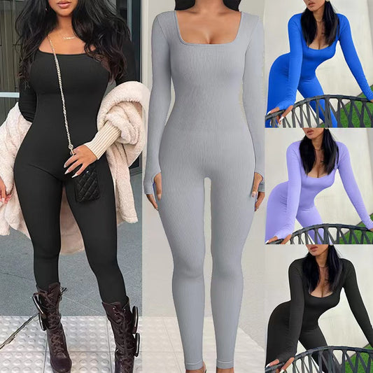 Square Neck And Buttocks Lifting Slim Fitting Jumpsuit